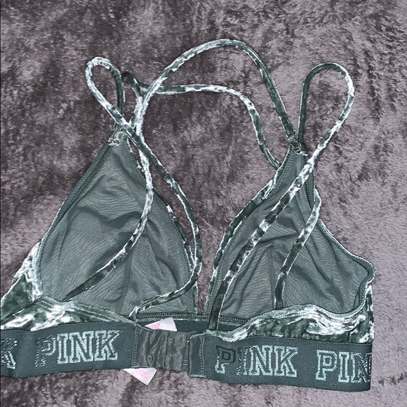 Olive green PINK velour Bralette - Picture 2 of 4